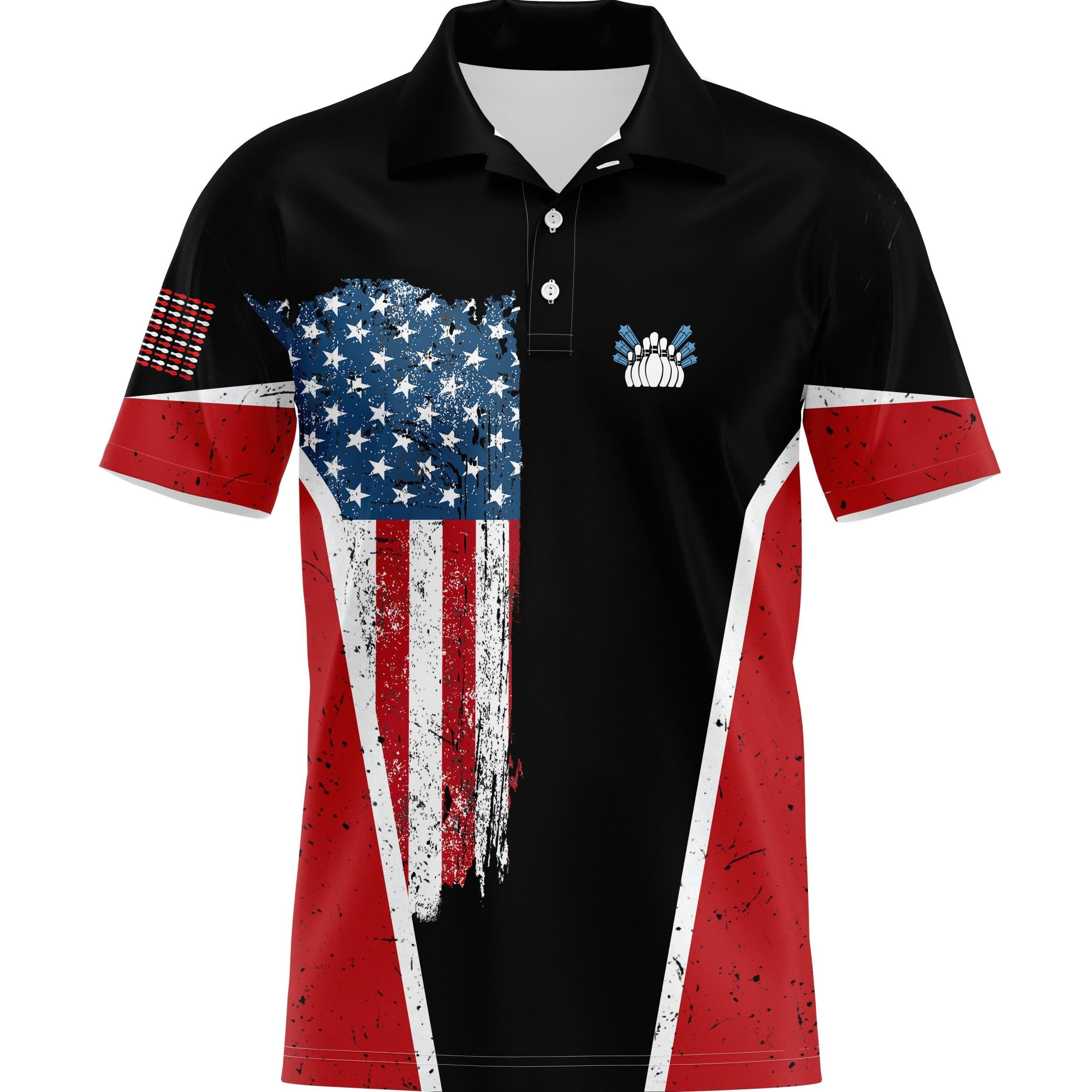 Men's Casual Bowling Print Lapel Short Sleeve Shirt