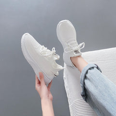 Women's Breathable Woven Sneakers Lace Up Low Top Shoes