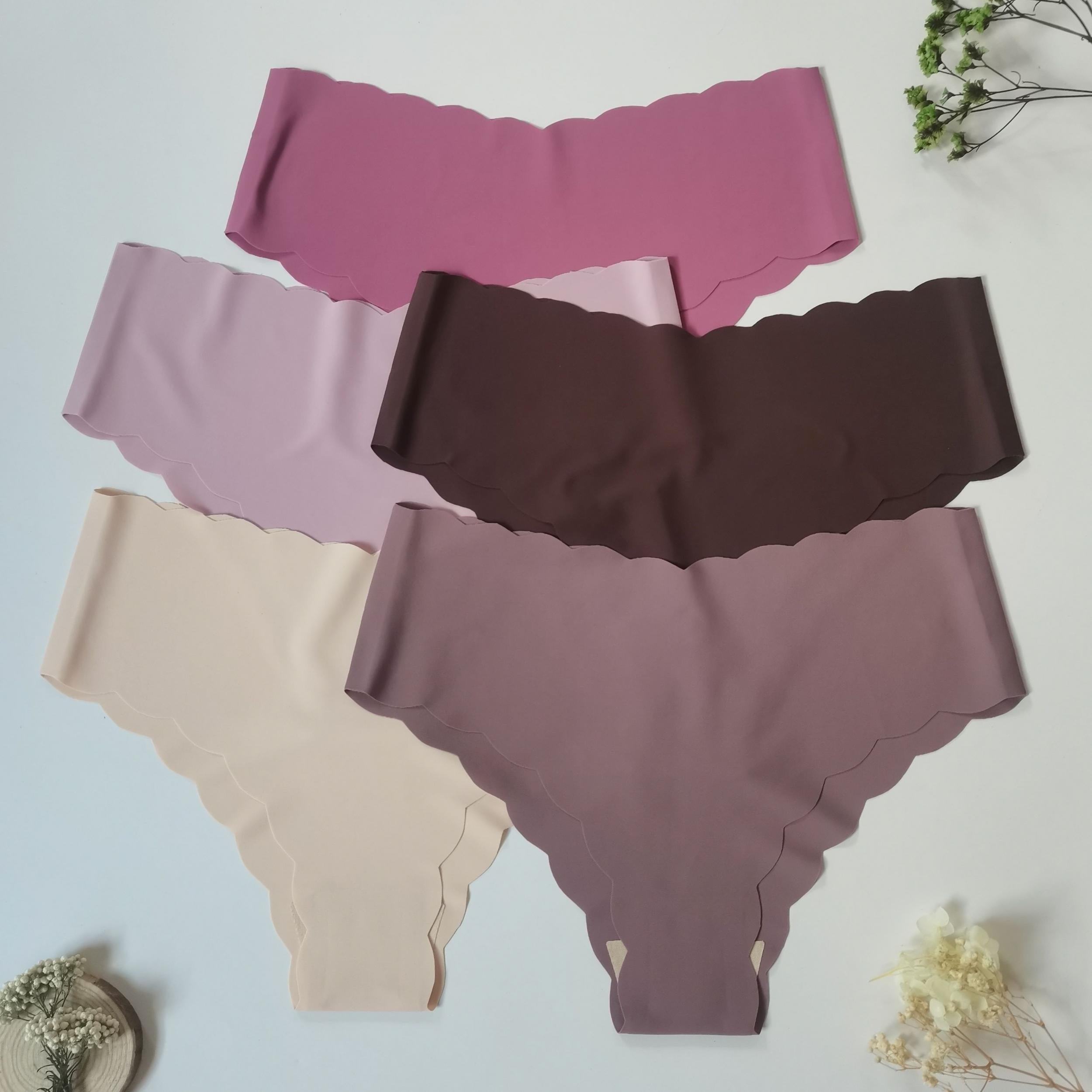 5pcs Scalloped Trim Briefs Stretchy Intimates Panties