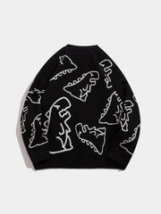 Dinosaur Pattern Knitted Sweater Men's Casual Warm Round Neck Pullover