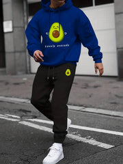 Avocado Print Men's 2Pcs Outfits Long Sleeve T Shirt Hooded Sweatshirt