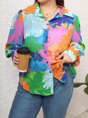 Boho Blouse Women's Plus Contrast Floral Print Lantern Sleeve