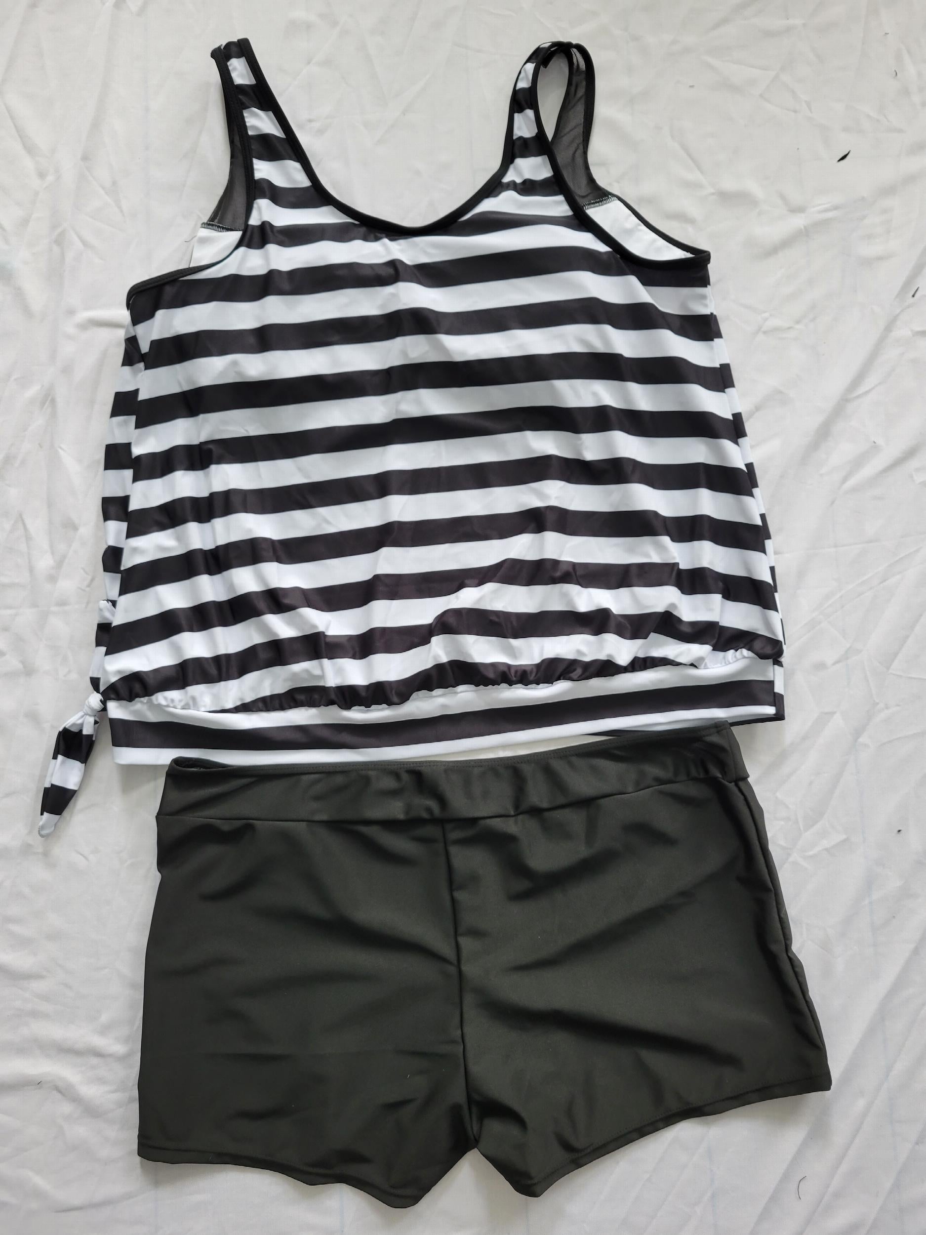 Striped Tankini Set Women's Plus Tank Top & Shorts Two Piece