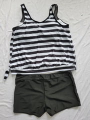Striped Tankini Set Women's Plus Tank Top & Shorts Two Piece