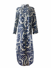 Polka Dot & Chain Print Shirt Dress Button Long Sleeve