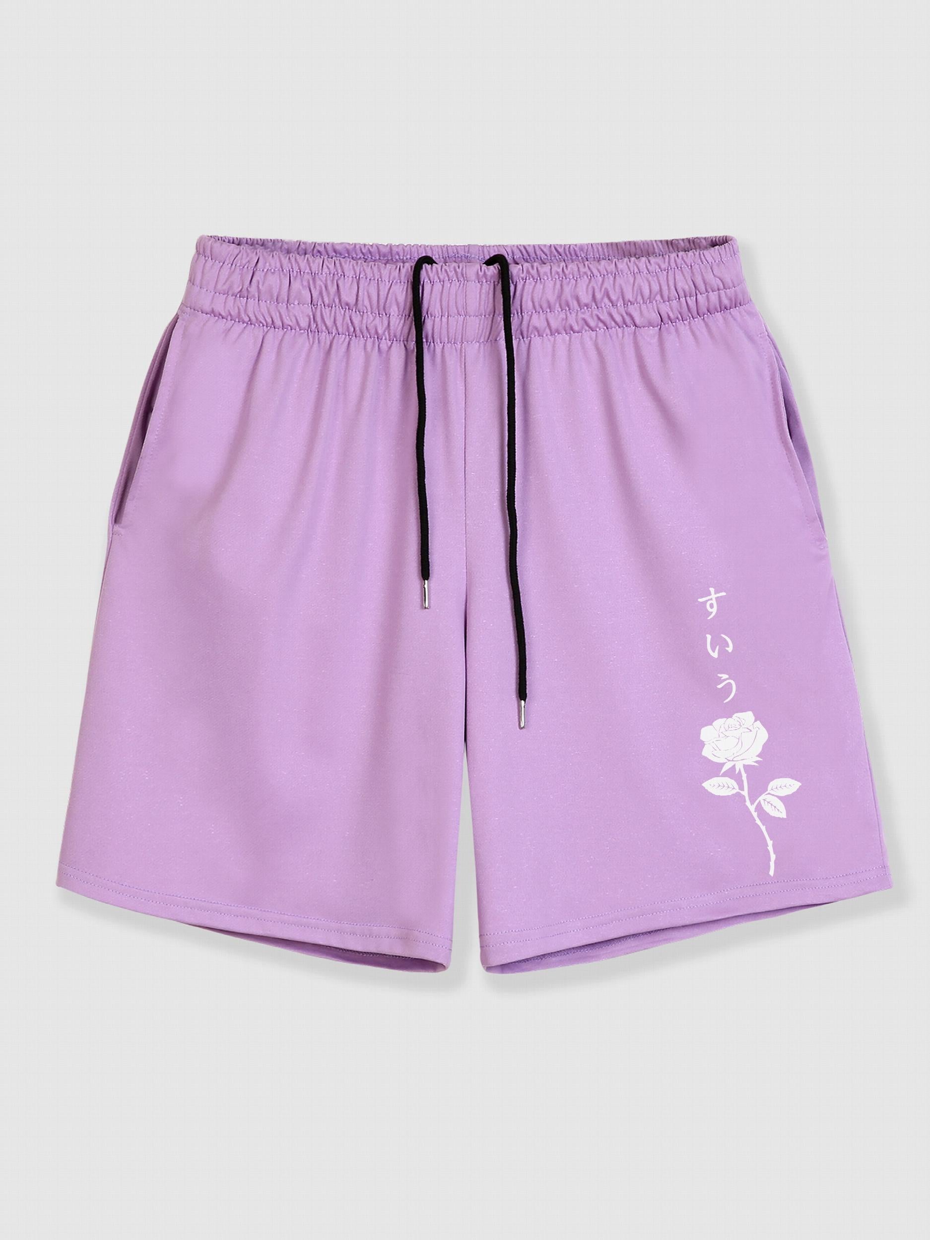 Men's Rose Print Drawstring Shorts with Pockets