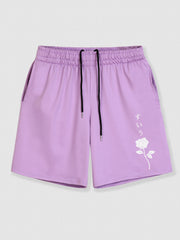 Men's Rose Print Drawstring Shorts with Pockets