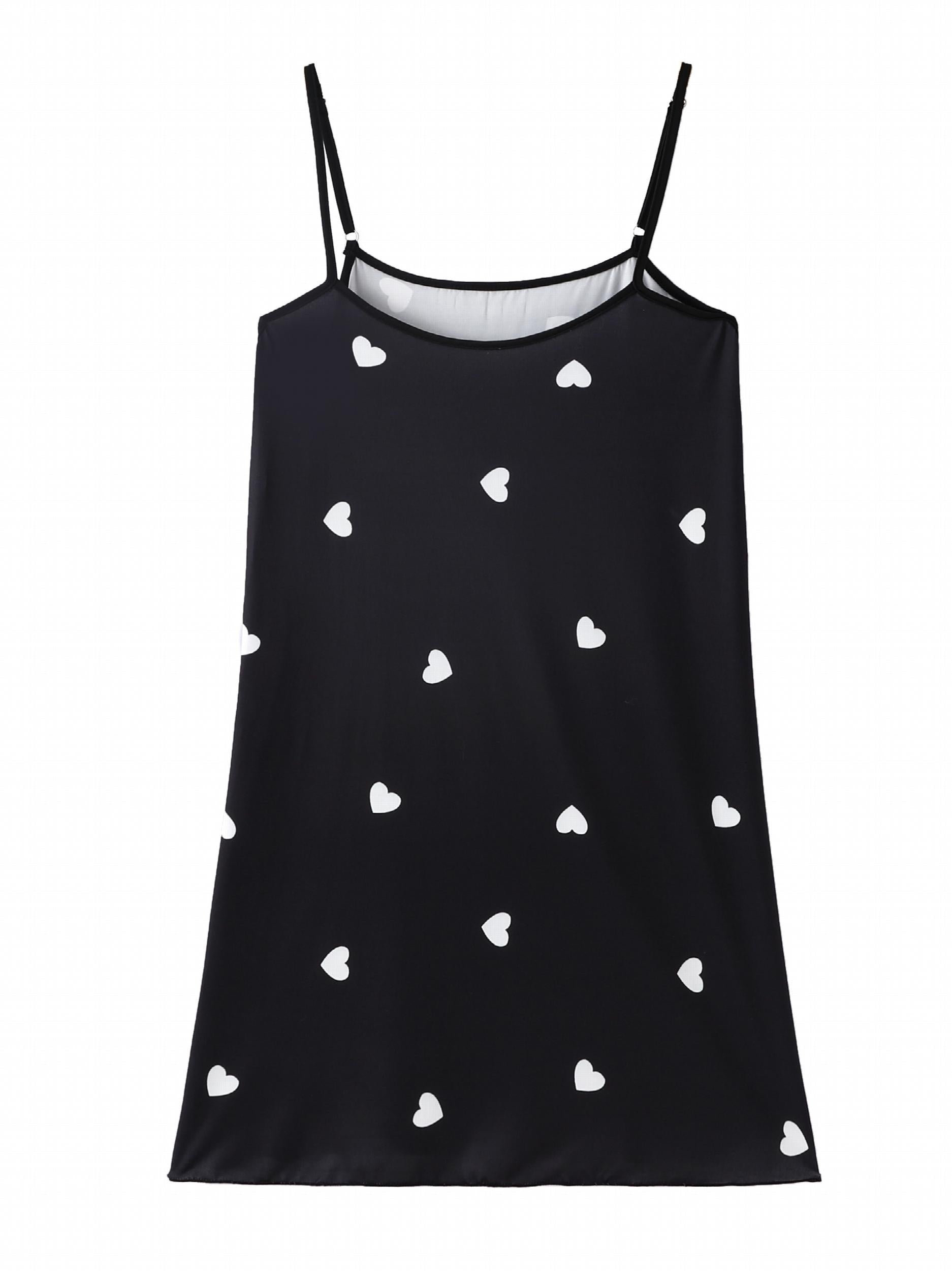 Heart Print Round Neck Medium Stretch Cami Sleep Dress