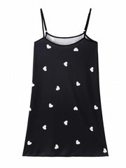 Heart Print Round Neck Medium Stretch Cami Sleep Dress