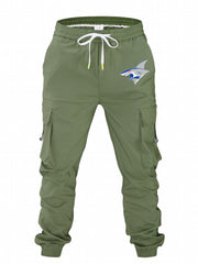 Mens Cartoon Shark Print Cargo Pants Loose Fit Drawstring Joggers