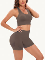 Solid Yoga Suits Backless Crop Top & Butt Lifting Shorts