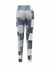 Block Stitching Faux Denim Yoga Pants