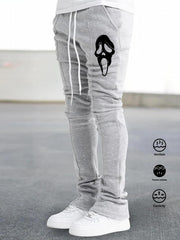 Skull Pattern Bell Bottomed Pants Men's Casual Stretch Hip Hop Style Joggers