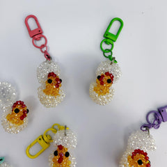 Crystal Keychain Egg Shell Hand Woven Pendant Cartoon Key Rings