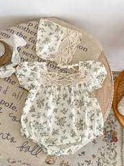 Baby Girls Floral Print Onesie & Hat Set