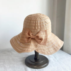 Bowknot Decor Bucket Hat Solid Basin Hat Foldable Sunshade Travel Beach Hats