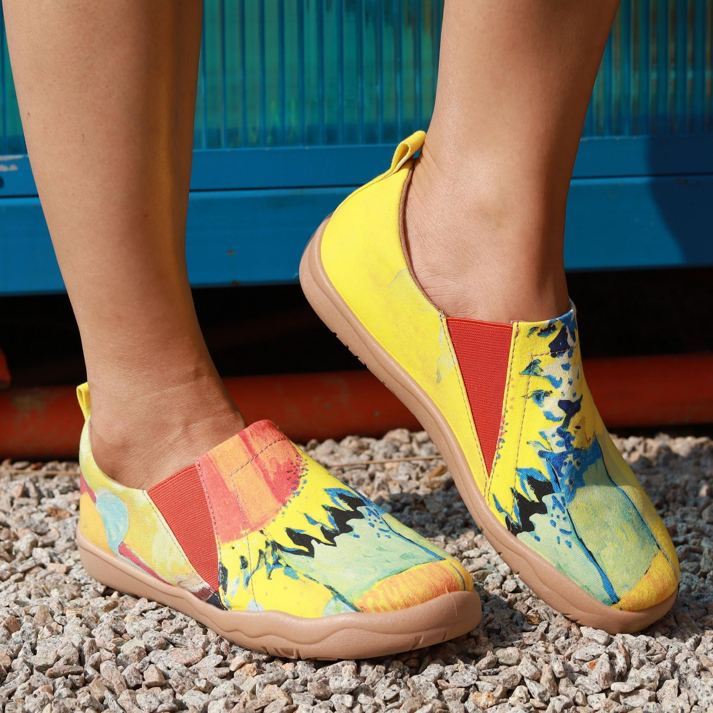 Sun Printed Canvas Slip On Flat Shoes for Women