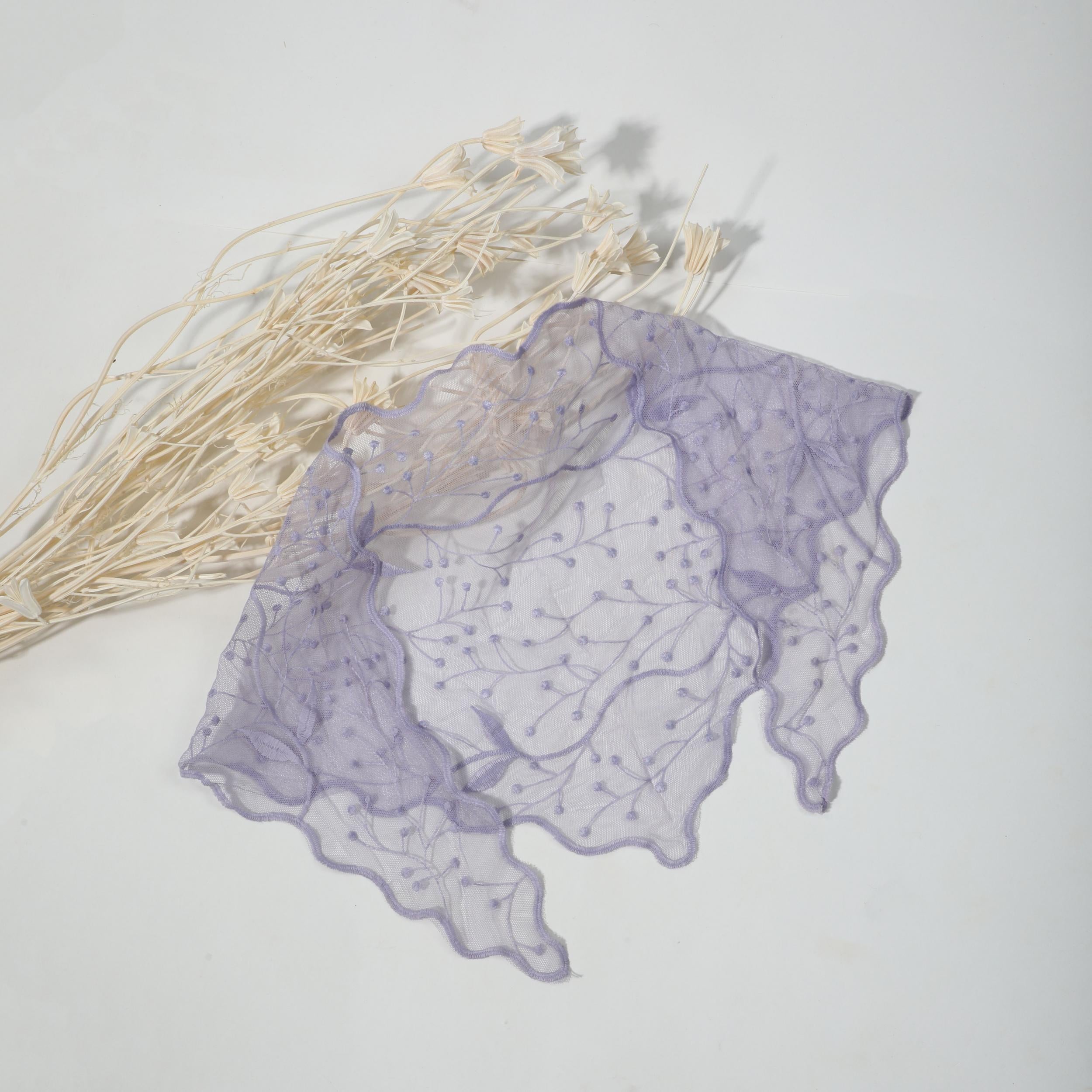 Embroidered Lace Triangle Scarf Mantilla Veil
