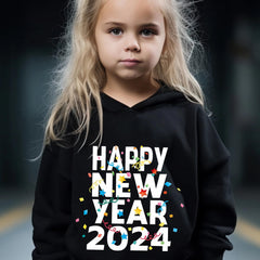 Girls 2pcs Happy Year Hooded Sweatshirt Solid Sweatpants Set