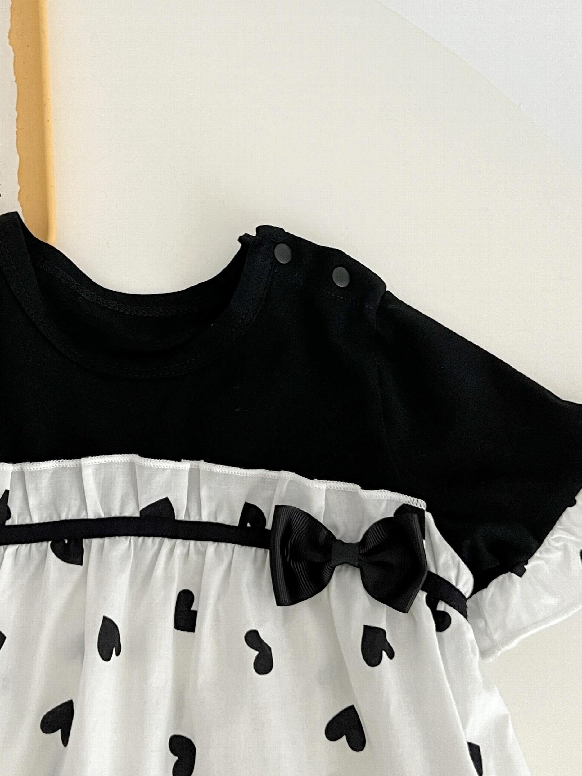 Bow Love Print Casual Dress For Baby Girl
