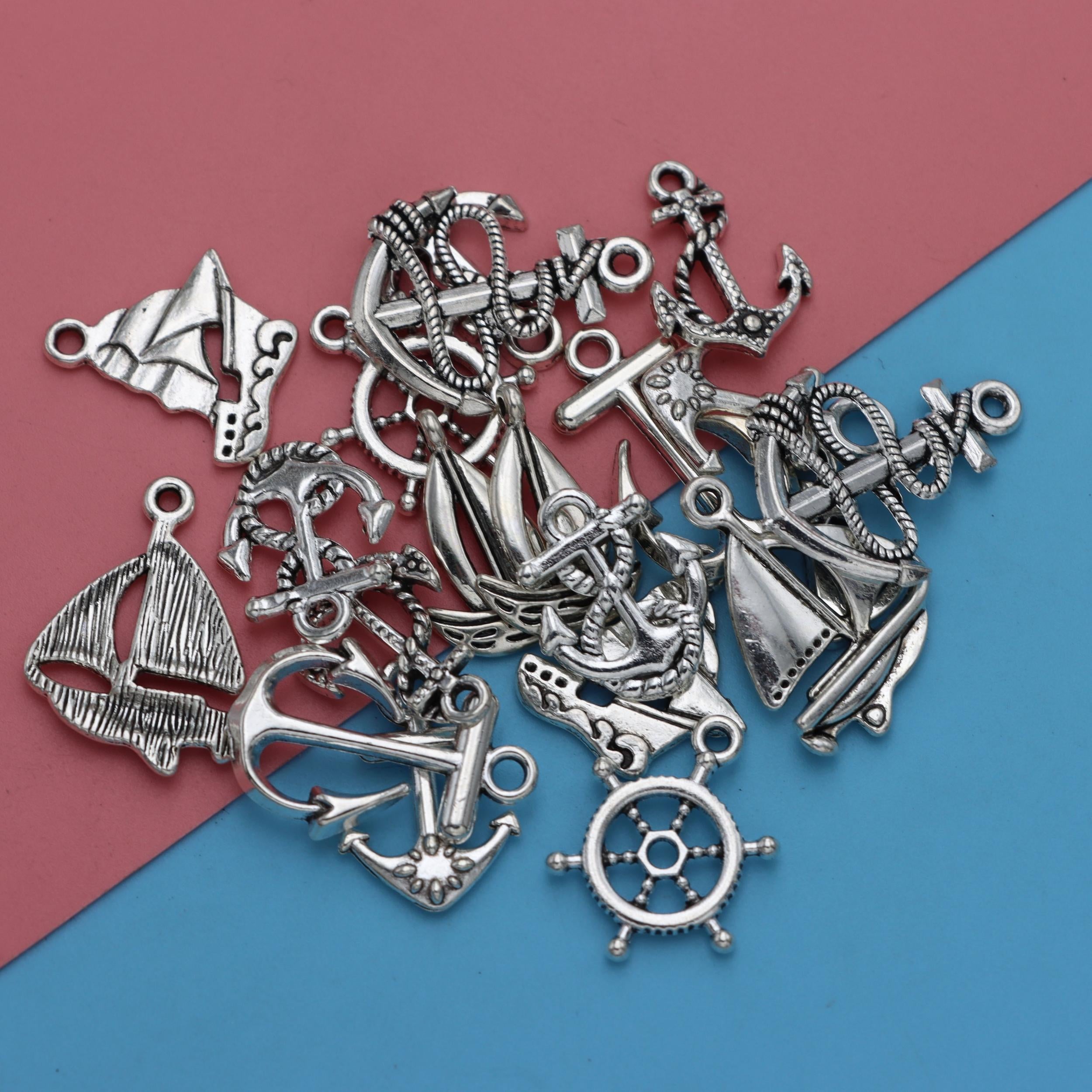 20pcs Antique Silver Anchor Rudder Boat Charms Pendants DIY Bracelet Supplies