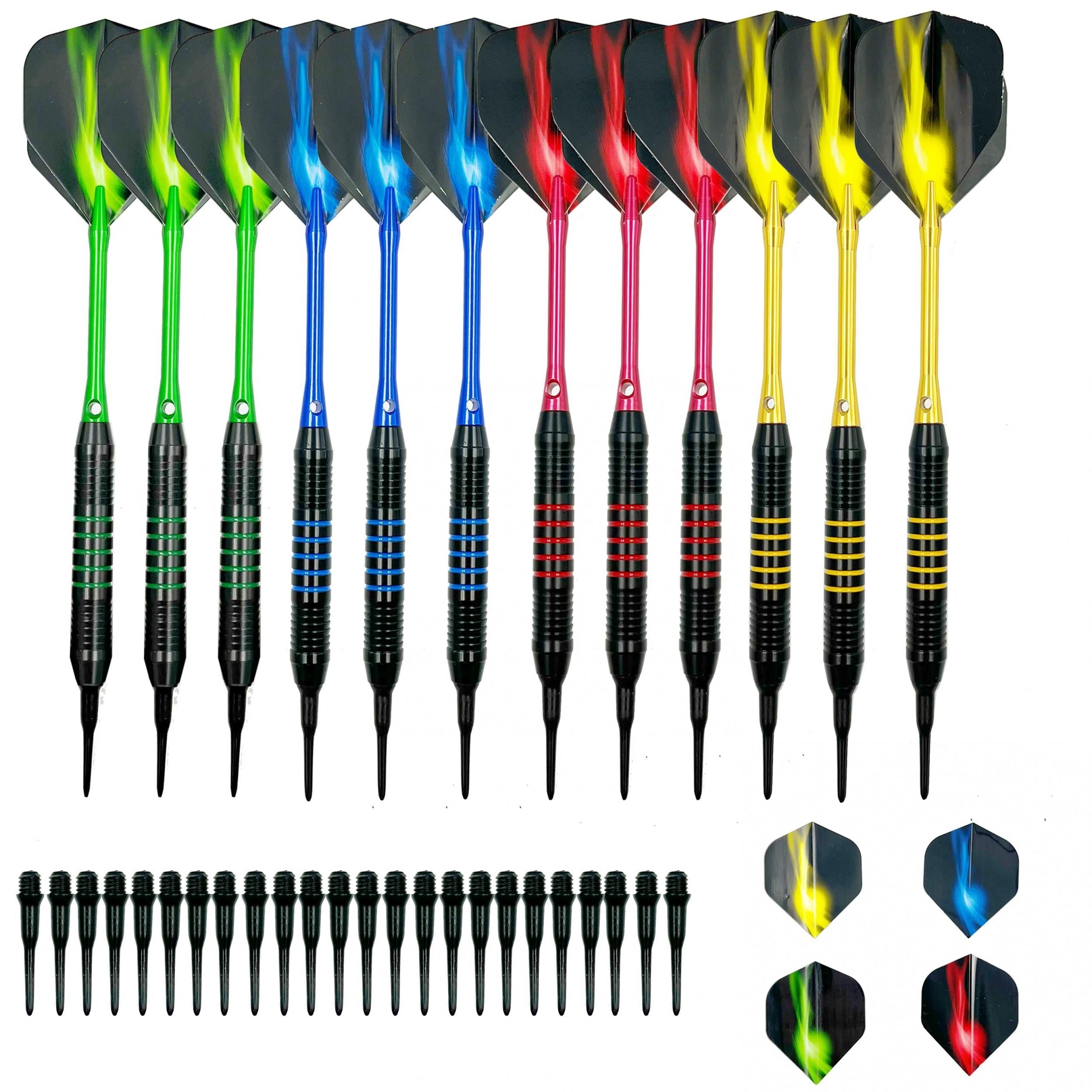 12pc Safety Soft Dart Set 4 Colors Aluminum Rods 24 Dart Heads 4 Tail Wings