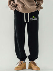 Men's Leaf Bear Graphic Sweatpants Elastic Waist Sport Pants