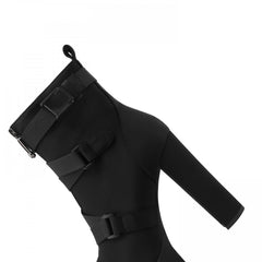 Women's Platform Chunky High Heel Boots Zipper Round Toe Buckle Belt Shoes