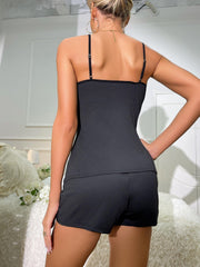 Lace Pajama Set Cami Top & Lace Up Shorts Sleepwear
