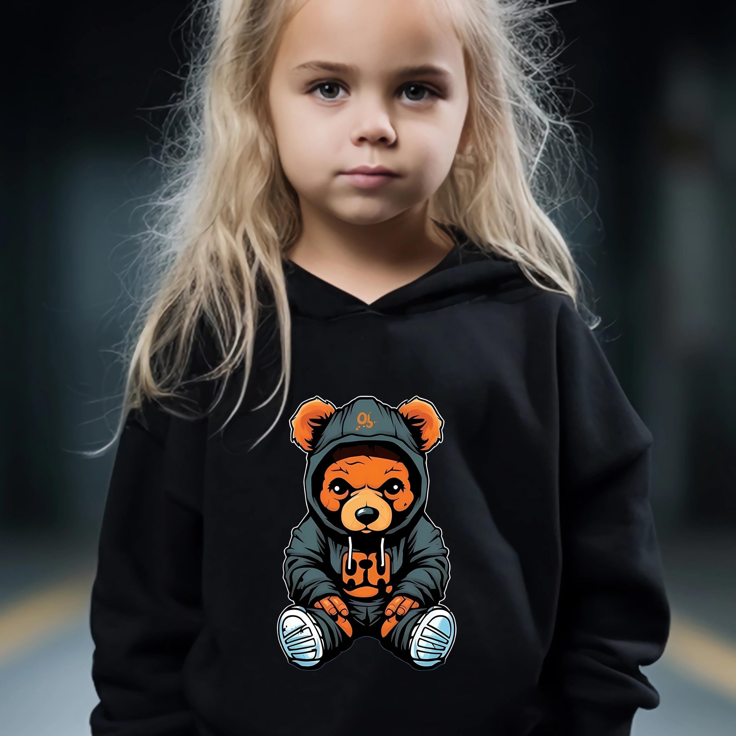 Bear Pattern Hooded Sweatshirt Girls Comfy Hoodies & Sweatpants
