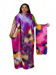 Colorblock Leopard & Floral Print Maxi Kaftan Dress