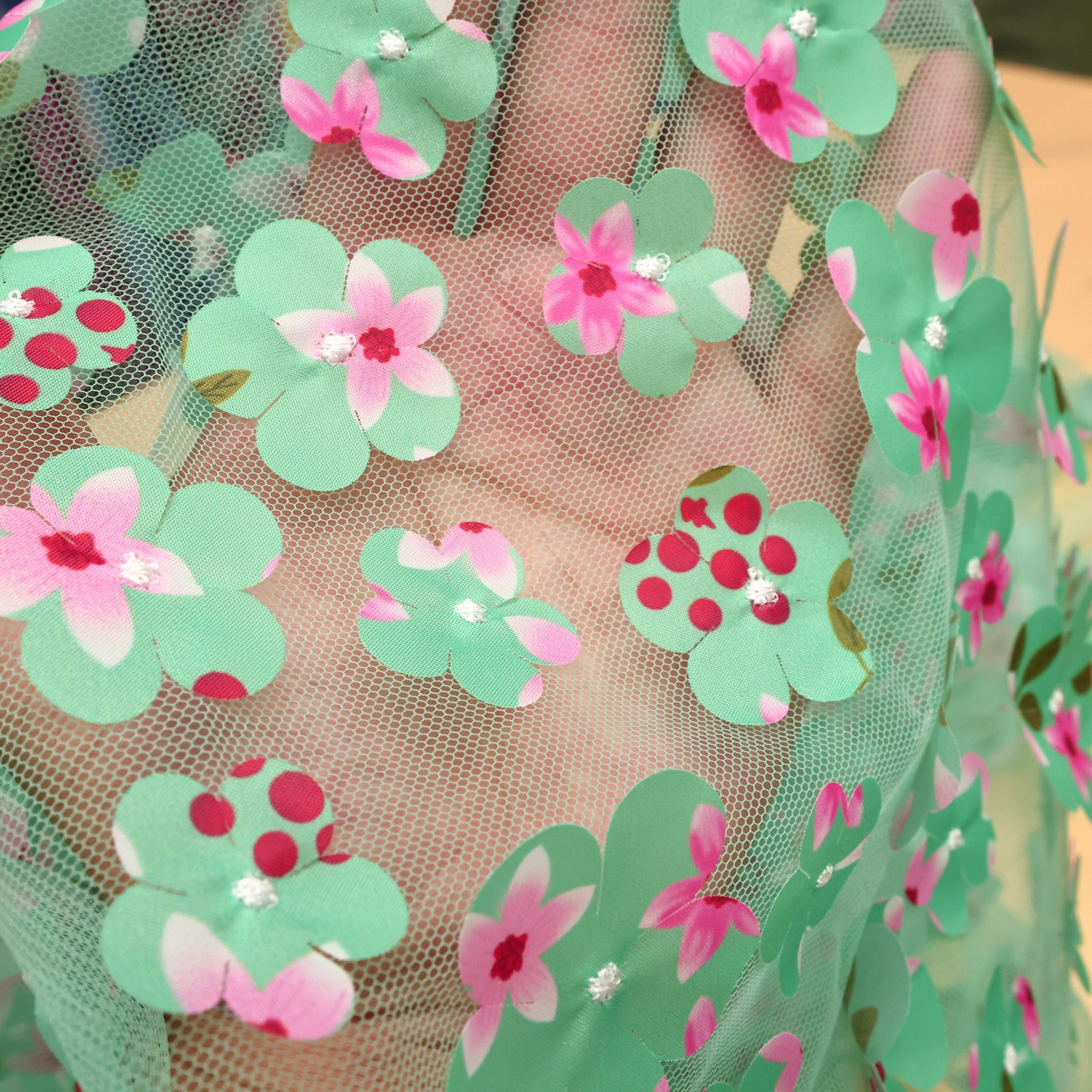 3D Embroidered Floral Tulle Lace Fabric Rainbow