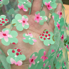 3D Embroidered Floral Tulle Lace Fabric Rainbow