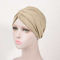 Double Layer Twist Turban Cap Solid Head Wrap Elastic Bonnet Lightweight Beanie