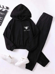Toddler Bee Pattern Outfit 2pcs Hoodie & Sweatpants Set