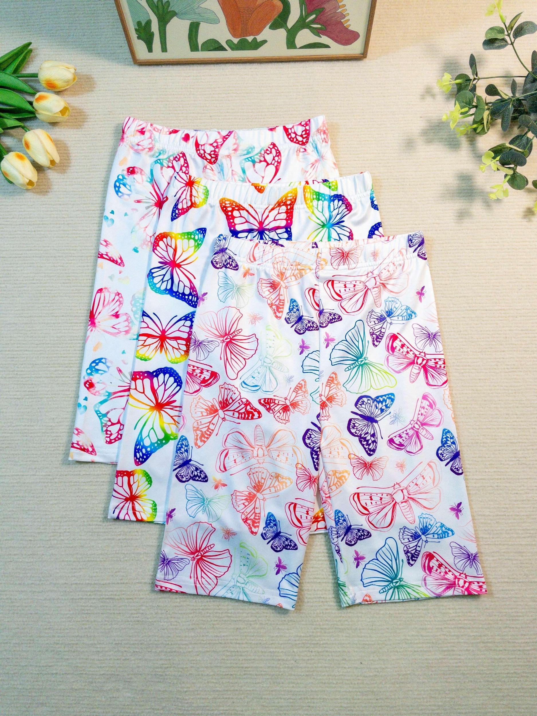3pcs Girls Colorful Butterfly Soft Legging Cropped Yoga Pants