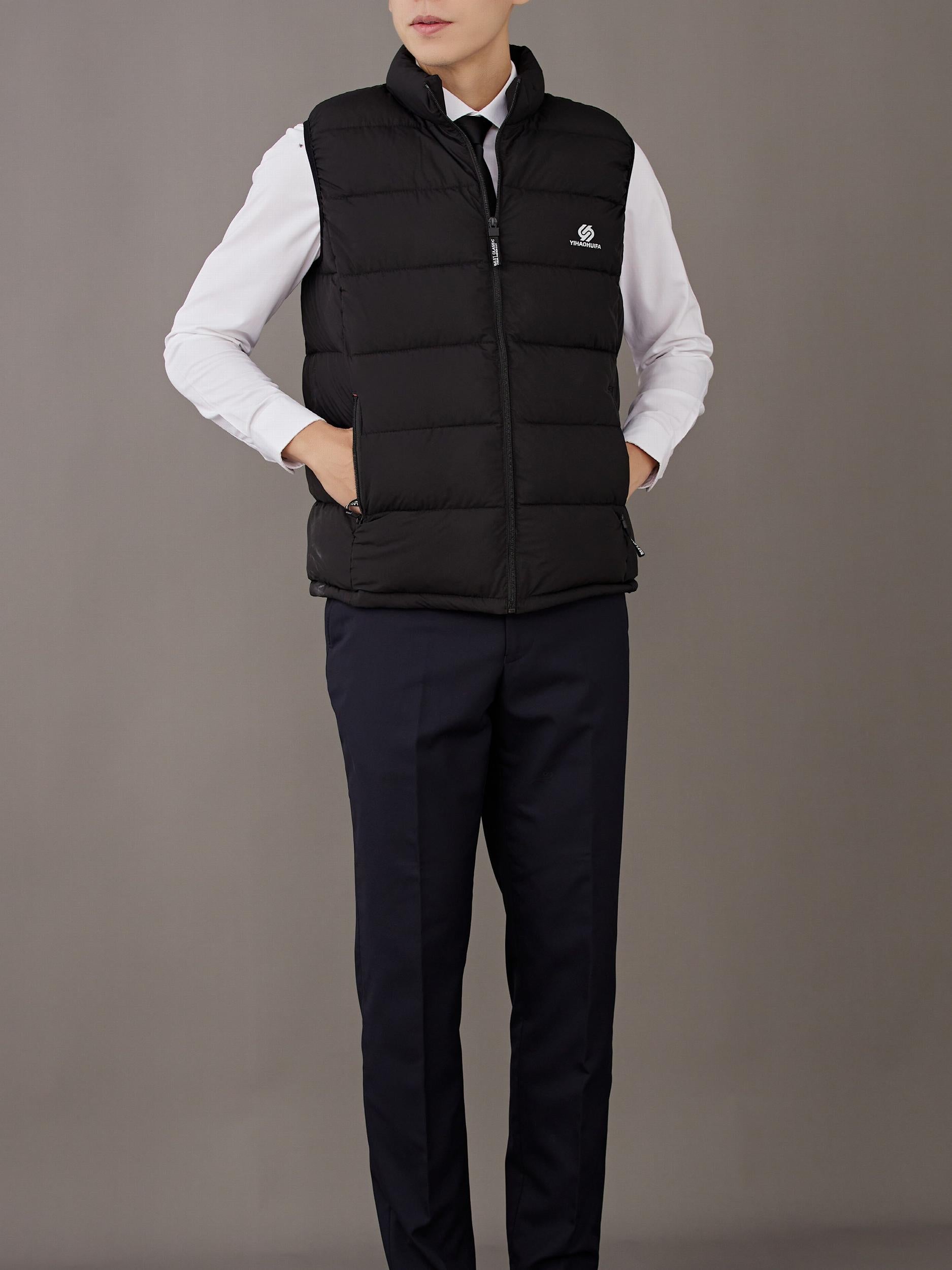 Men's Winter Vest Stand Collar Zip Up Casual Padded Vest