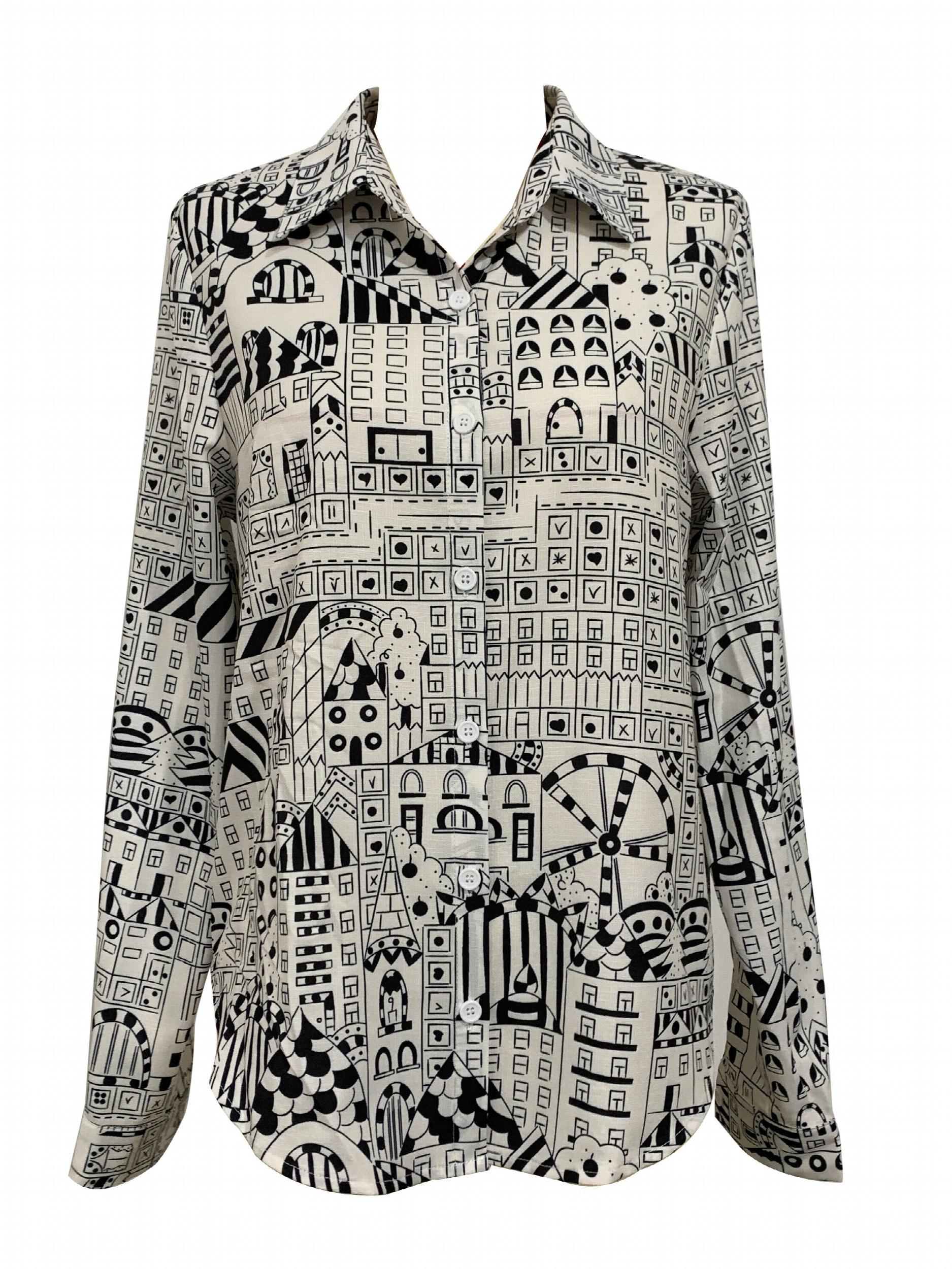 Casual Blouse Women's Plus Allover Print Long Sleeve Button Up Top