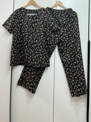 Floral Print Two-piece Set Wide Leg Pants & Tee