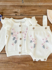 Baby Girl's Flower Print Coat & Suspender Romper Set