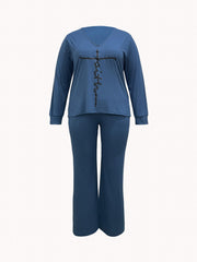 Women's Plus Size Letter Print Long Sleeve Top & Pants Set