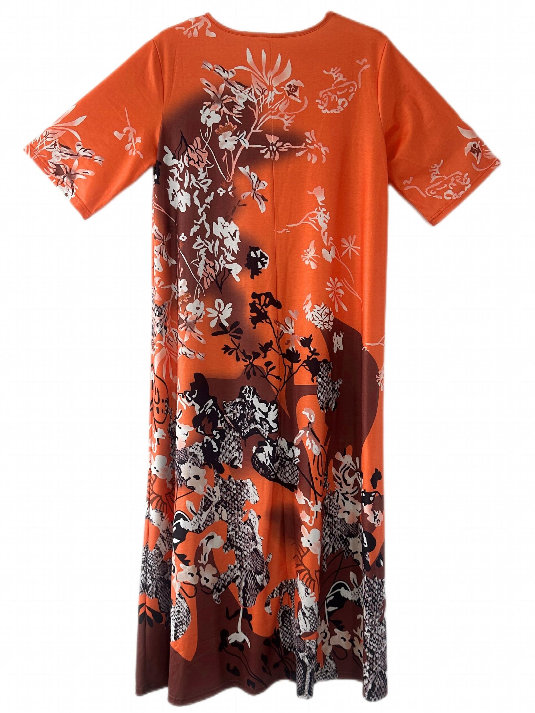 Women's Floral Print Maxi Dress V Neck Half Sleeve Slight Stretch