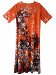 Women's Floral Print Maxi Dress V Neck Half Sleeve Slight Stretch