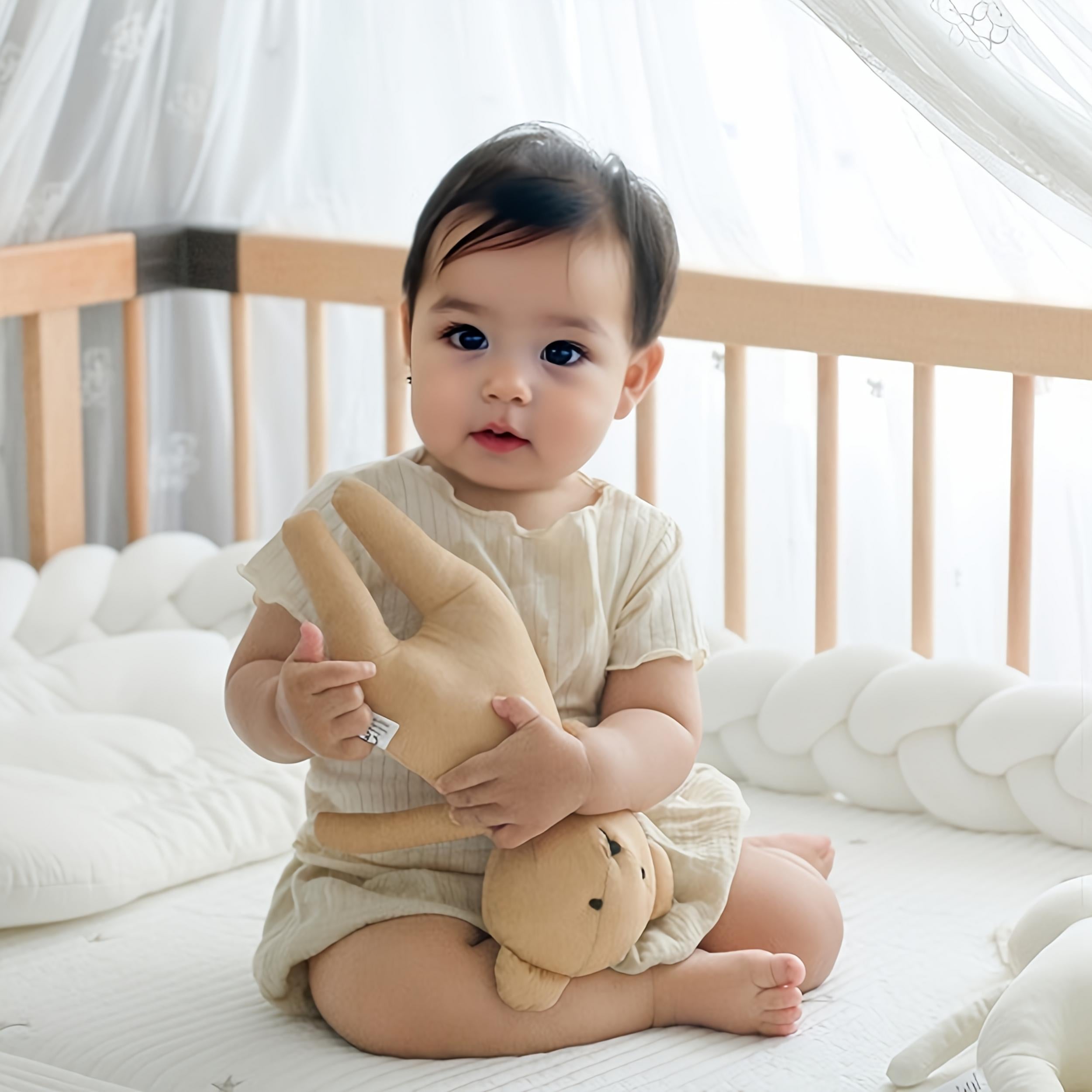 Gray & Striped Bunny Doll Soft Plush Rabbit Toy Adorable Baby Gift