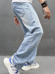 Men's Loose Fit Number Print Jeans Casual Denim Pants