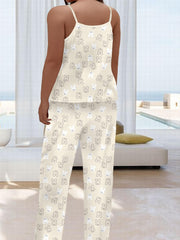 Rabbit Print Cami Top & Wide Leg Pants Pajama Set
