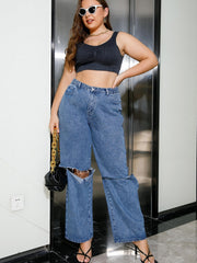 Ripped Wide Leg Denim Pants Women's Plus Y2K Style Jeans