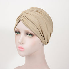 Double Layer Twist Turban Cap Solid Head Wrap Elastic Bonnet Lightweight Beanie
