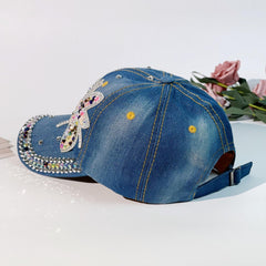 Y2K Butterfly Patch Denim Baseball Cap Rhinestone Decor