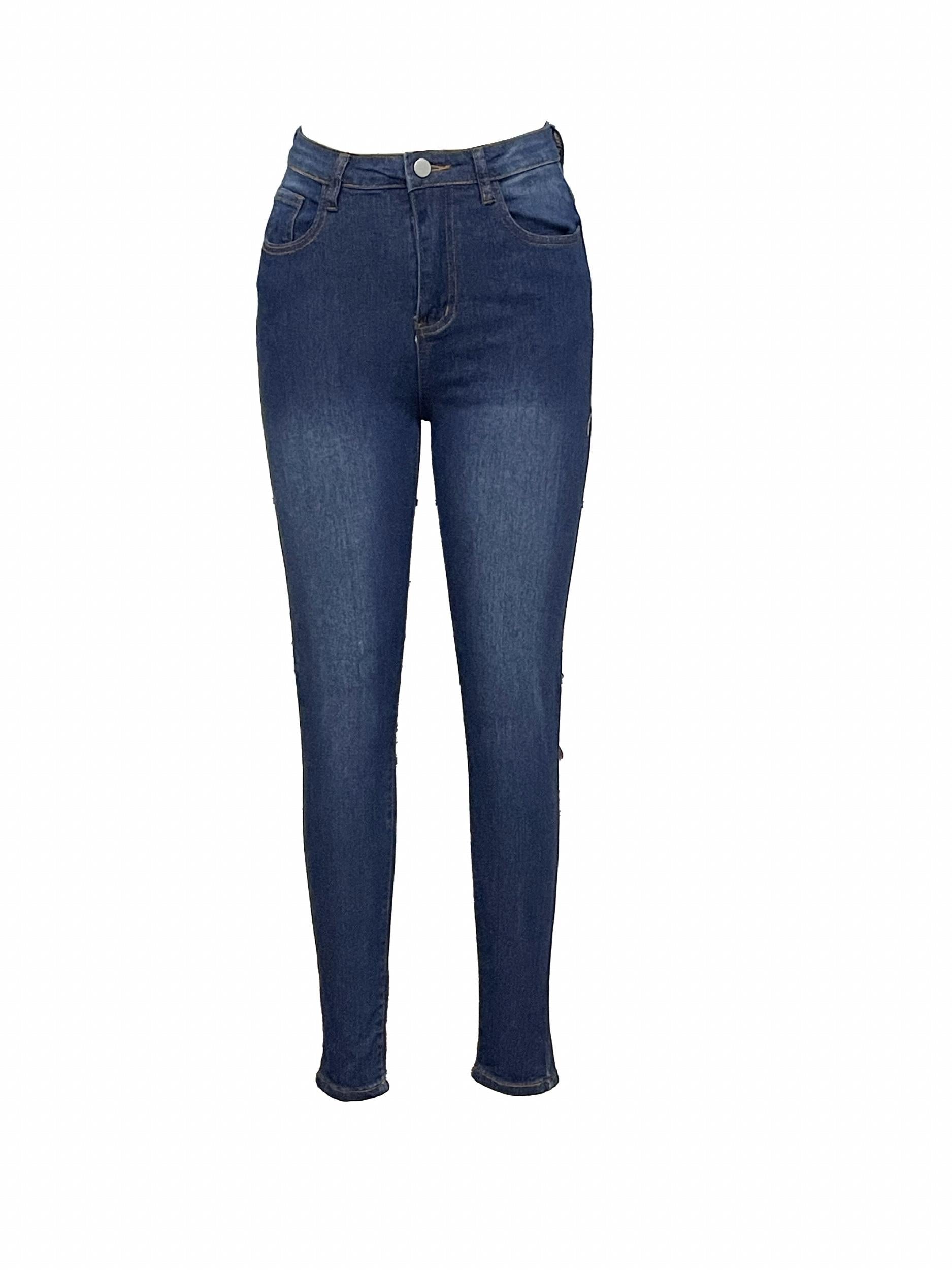 Dark Casual Skinny Jeans Slim Fit Slash Pockets High Stretch Denim Pants